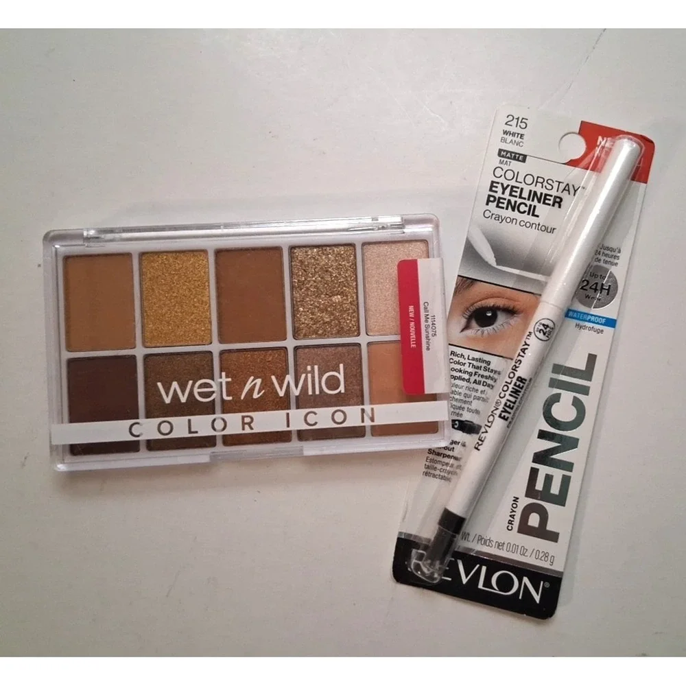 Wet n Wild Color Icon 10 Pan Eyeshadow & Revlon Pencil Eyeliner 215 White New